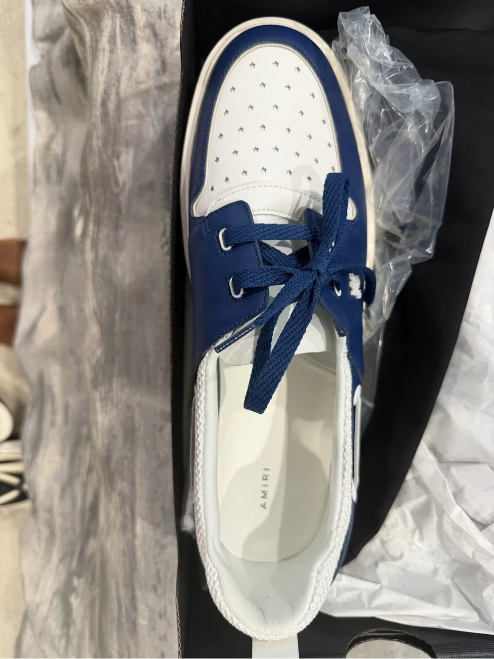 AMIRI Navy MA Boat Shoe Box Label
